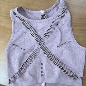 ALO Yoga Mauve Distressed Crop Top